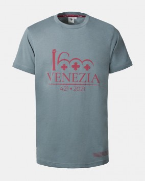 T-shirt grigio scuro logo Venezia 1600 rosso scuro fronte