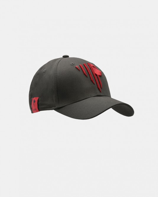 Cappello grigio scuro logo leone stilizzato Venezia rosso fronte