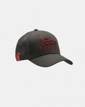 Dark grey baseball cap red Venezia 1600 logotype front