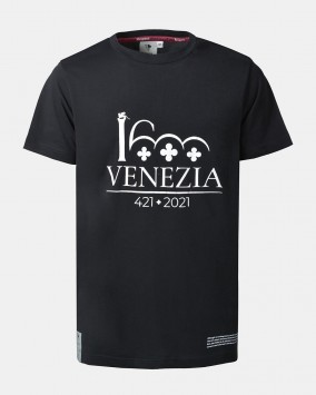 Black t-shirt white Venezia 1600 logotype fronte
